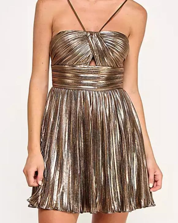 City Studios Juniors' Foil Pleated Mini Dress - Image 1