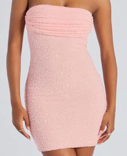 Windsor Lena Strapless Bodycon Beaded Mesh Mini Dress - Image 1