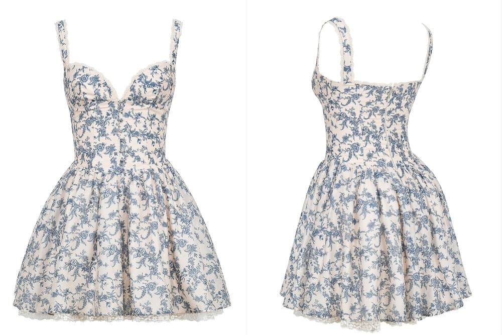 House of CB – Blue Toile Corset Midi Dress - Image 4