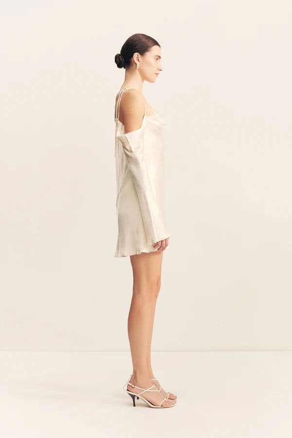 Shona Joy la lune asymmetrical long sleeve mini dress - cream - Image 3