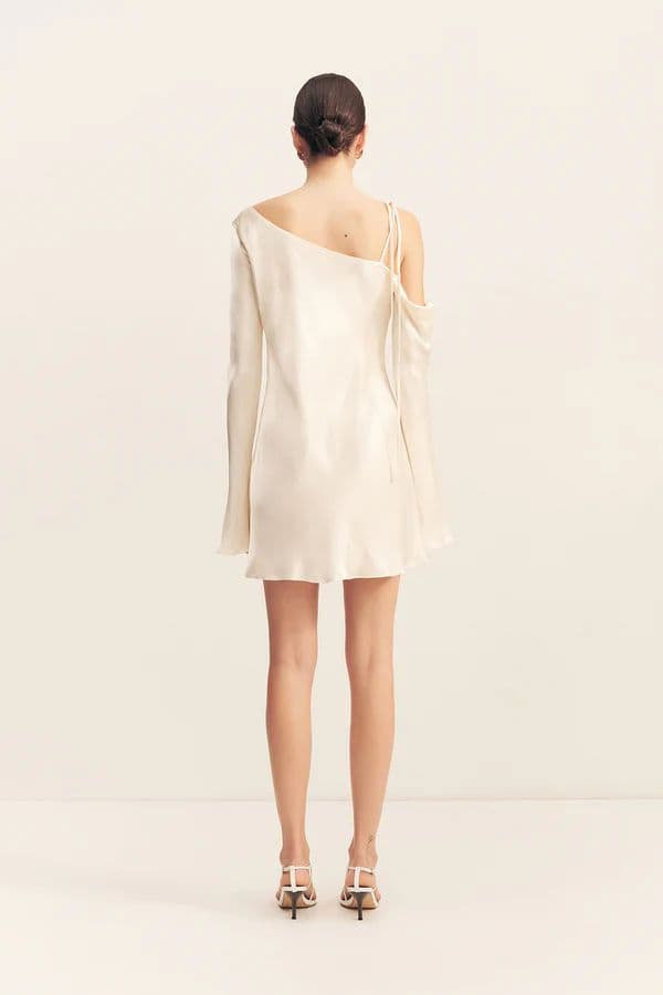 Shona Joy la lune asymmetrical long sleeve mini dress - cream - Image 2