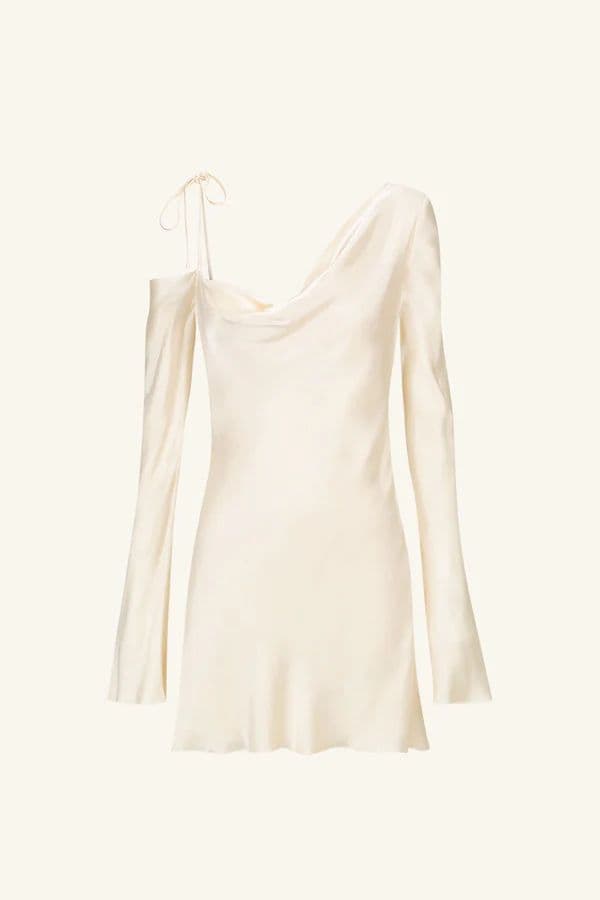 Shona Joy la lune asymmetrical long sleeve mini dress - cream - Image 1