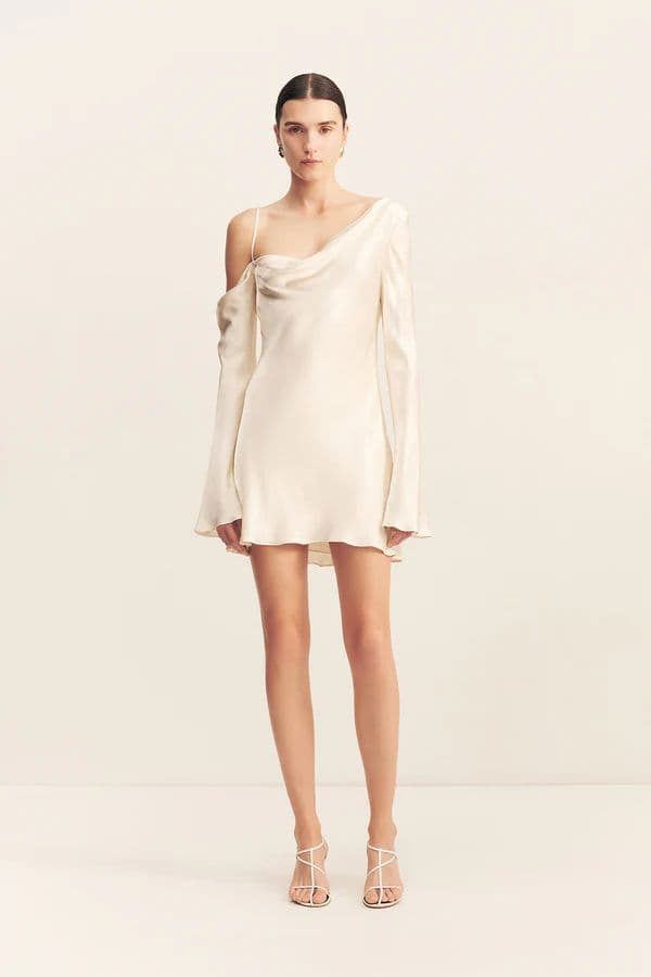 Shona Joy la lune asymmetrical long sleeve mini dress - cream - Image 4