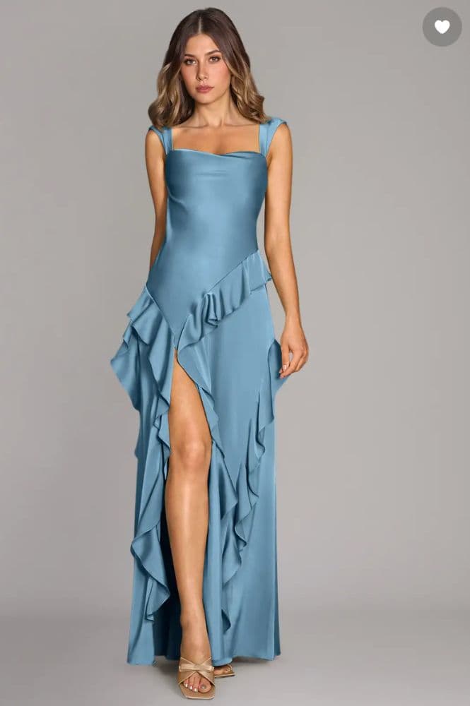 Azazie Sloane  Stretch Steel Blue A-Line Sweetheart Neckline Stretch Satin Dress - Image 1