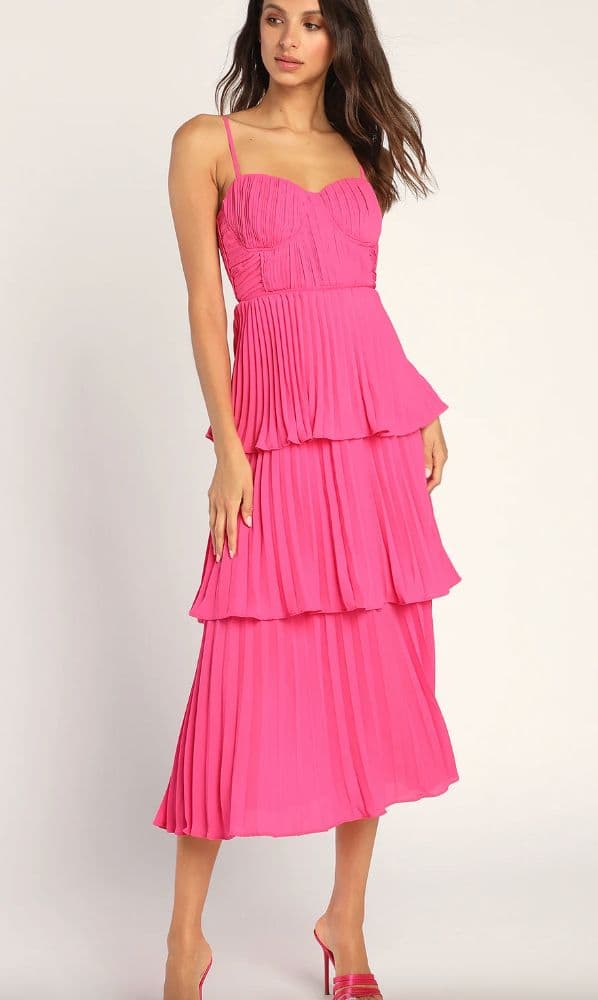 Lulu's Vibrant Pink Tiered Midi Dress - Image 1