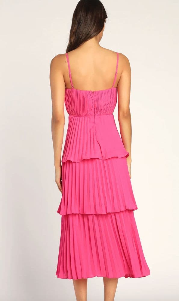 Lulu's Vibrant Pink Tiered Midi Dress - Image 2