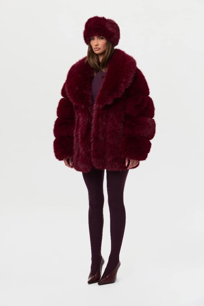 Naked Wardrobe Maroon Fur Coat + Headband - Image 2