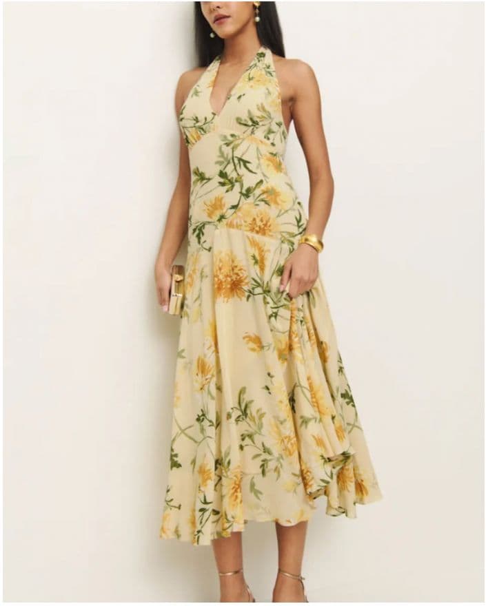 Reformation Floral Print Halter Midi Dress - Image 3