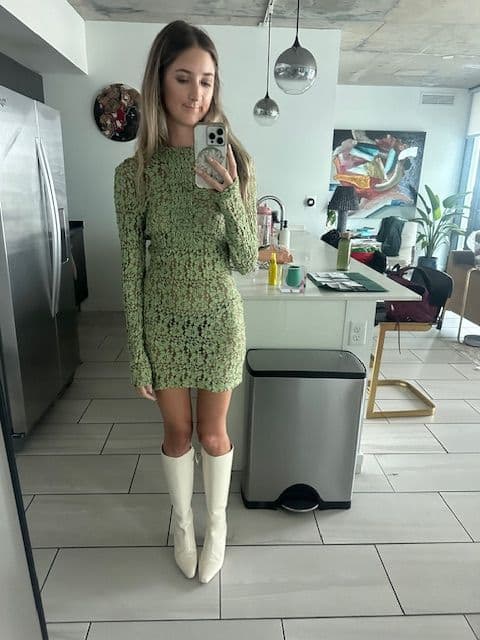 Alexis - Green Floral Pattern Dress - Image 1