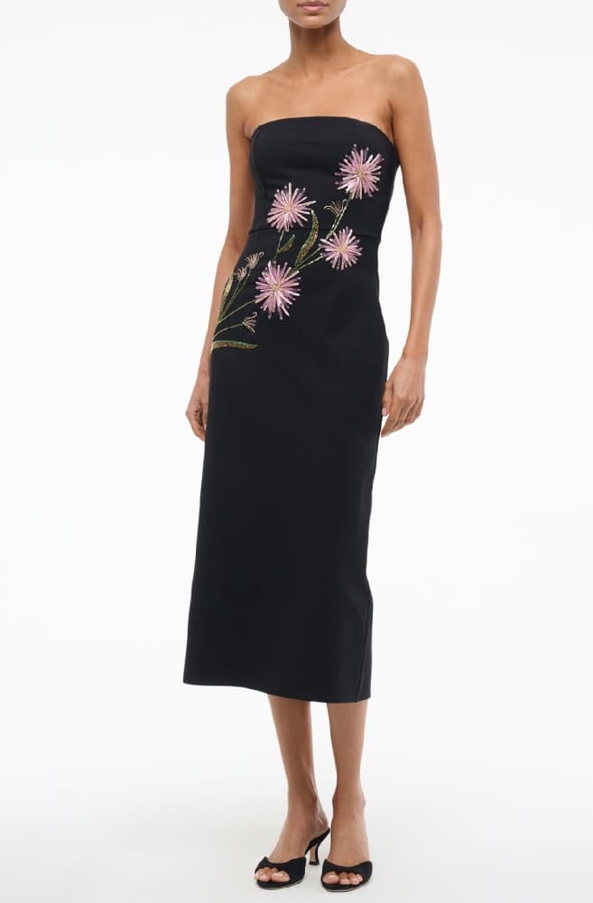 Staud - Brooke Floral Beaded Strapless Cocktail Dress - Image 1