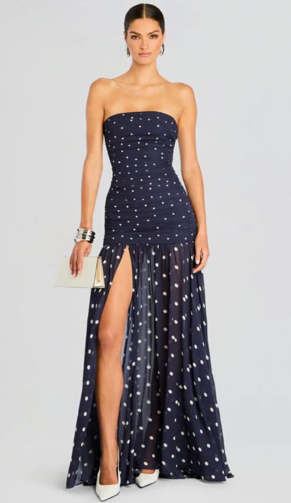 Annalise Dress in Navy Polka Dots - Image 1