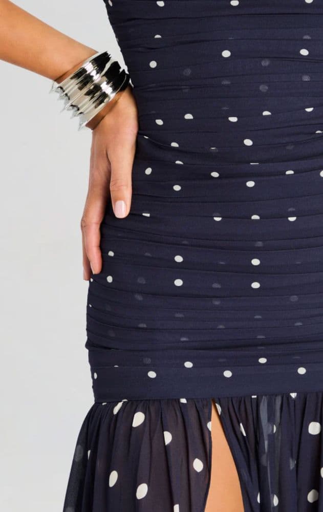 Annalise Dress in Navy Polka Dots - Image 2
