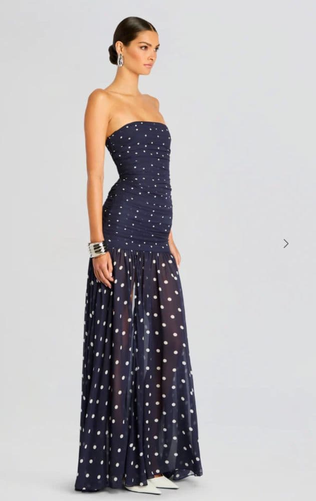 Annalise Dress in Navy Polka Dots - Image 3