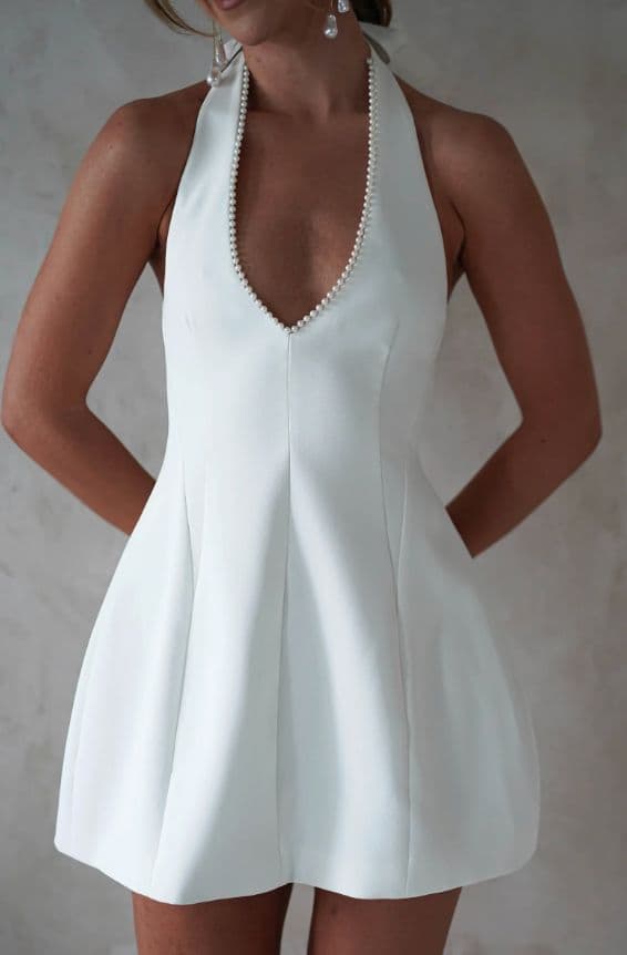 Peyton Pearl Detail Mini Dress in White - Image 1