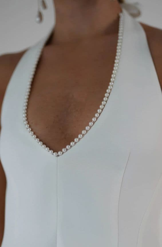 Peyton Pearl Detail Mini Dress in White - Image 2