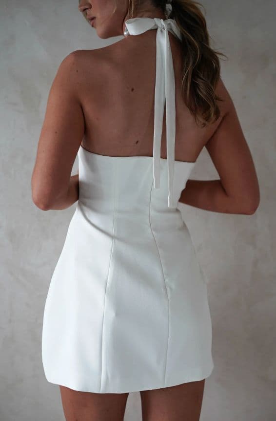 Peyton Pearl Detail Mini Dress in White - Image 3