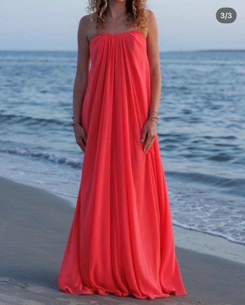 Strapless Maxi Dress in Coral - Image 3