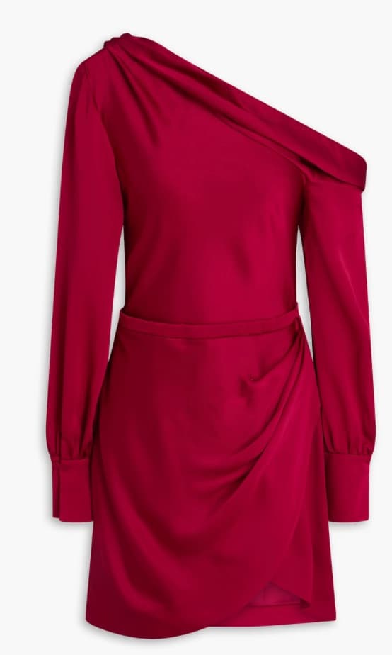 SIMKHAI Cameron One-Shoulder Wrap-Skirt Satin Mini Dress - Image 1