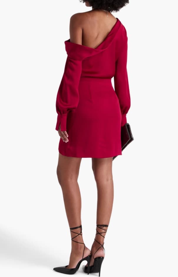 SIMKHAI Cameron One-Shoulder Wrap-Skirt Satin Mini Dress - Image 2