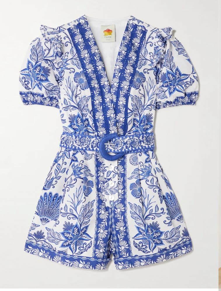 Farm Rio Blue and White Romper - Image 1