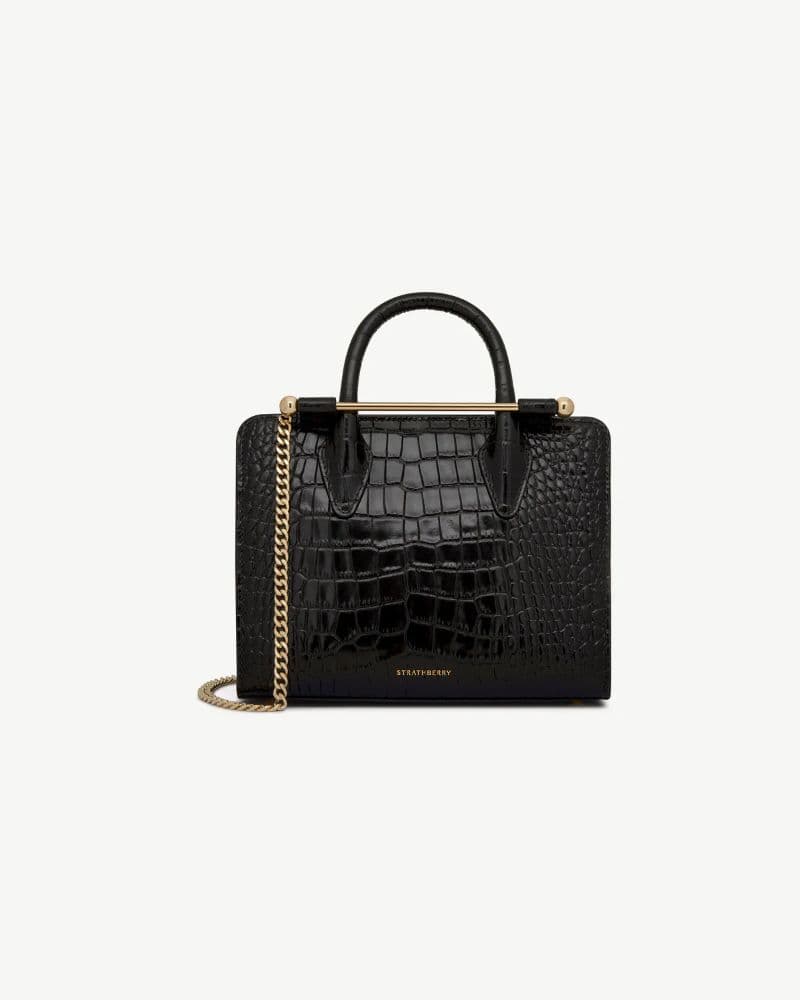 Strathberry Mini Tote | Croc-Embossed Black | Structured Luxury Handbag - Image 1