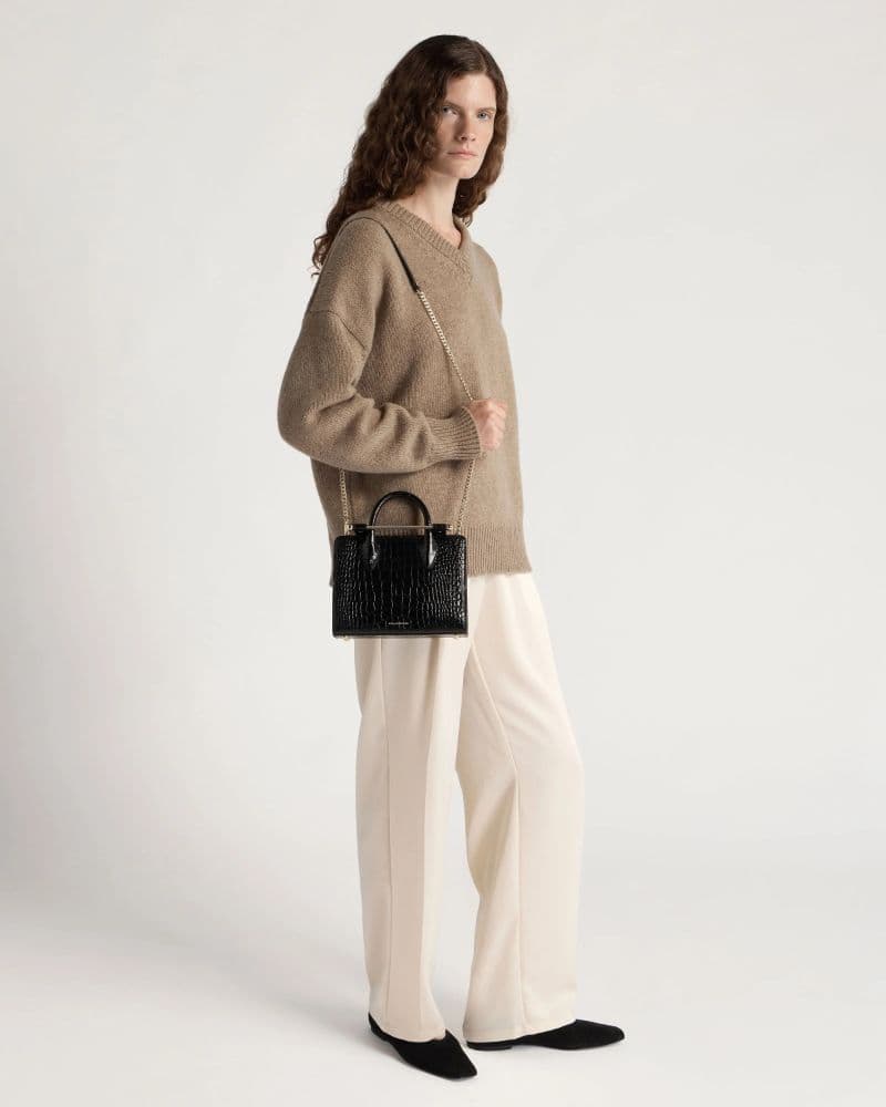 Strathberry Mini Tote | Croc-Embossed Black | Structured Luxury Handbag - Image 3