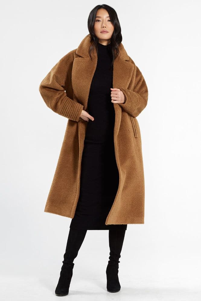 Sentaler Bouclé Alpaca Wrap Coat | Caramel Long Luxury Coat | Size S - Image 2