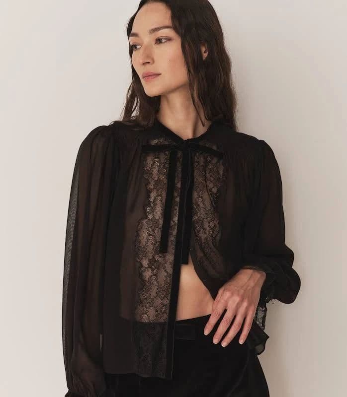 Dôen Leia Top | Black | Size S | Romantic Statement Blouse - Image 1