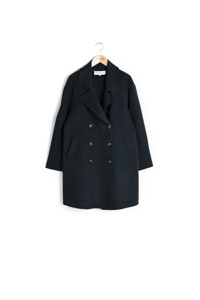 Parisian Tailored Coat | 100% Wool Mid-Length I Gerard Darel Long Wool Caban | Dark Green | EU 38 | Parisian Coat - Image 1