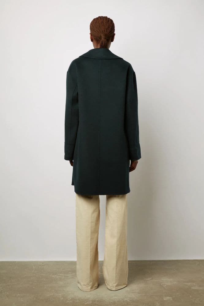 Parisian Tailored Coat | 100% Wool Mid-Length I Gerard Darel Long Wool Caban | Dark Green | EU 38 | Parisian Coat - Image 2