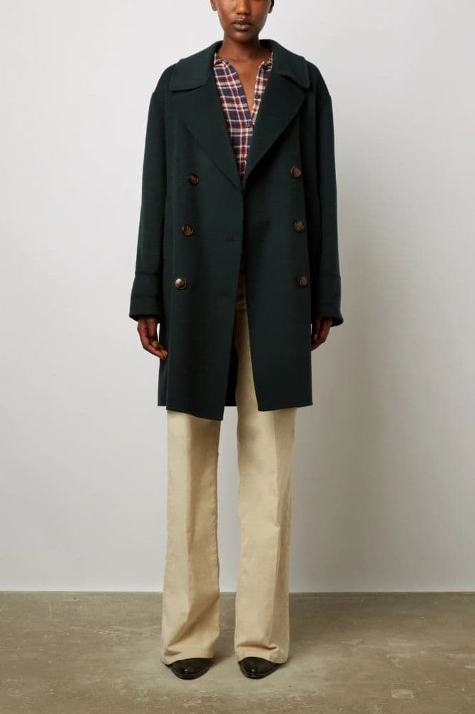 Parisian Tailored Coat | 100% Wool Mid-Length I Gerard Darel Long Wool Caban | Dark Green | EU 38 | Parisian Coat - Image 3