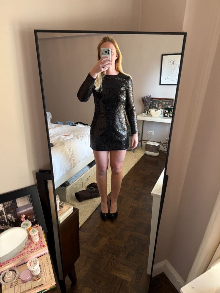 Reformation Black Sequin Long Sleeve Dress - Image 4