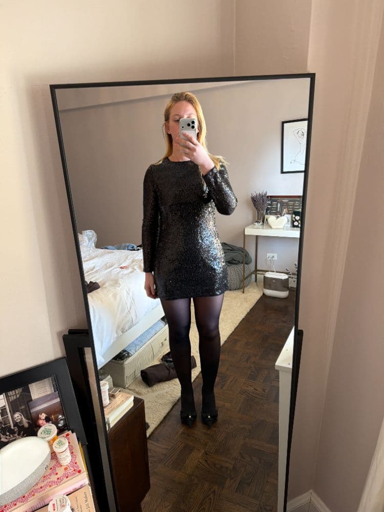 Reformation Black Sequin Long Sleeve Dress - Image 3