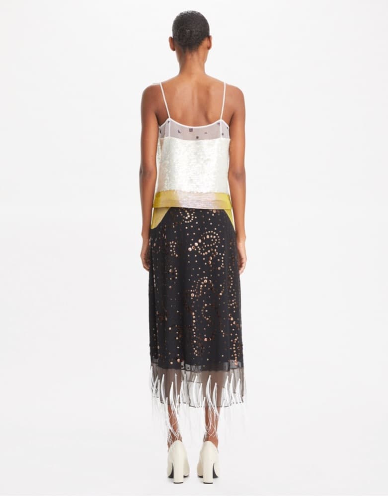 Tory Burch Embellished Lame Slip Top and Feathered Skirt Set - Image 2
