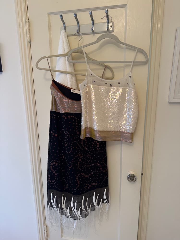 Tory Burch Embellished Lame Slip Top and Feathered Skirt Set - Image 3