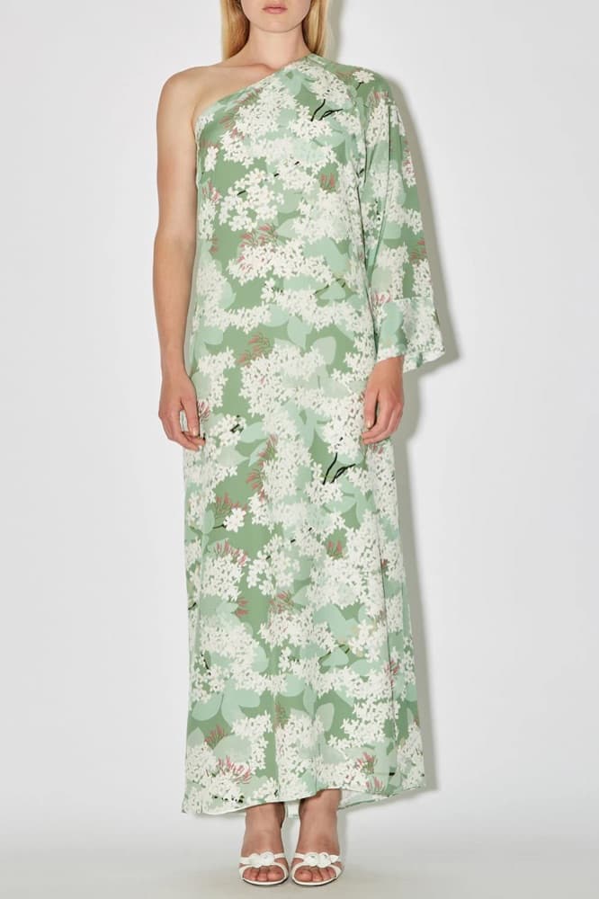 Bernadette Lola One-Shoulder Silk Jasmine Green Floral Dress - Image 1
