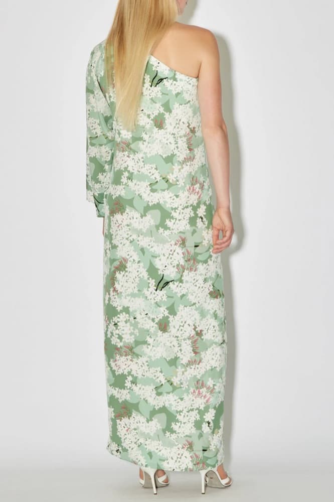 Bernadette Lola One-Shoulder Silk Jasmine Green Floral Dress - Image 2