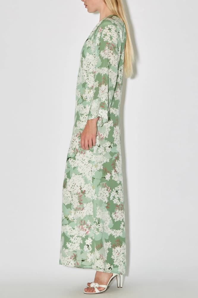 Bernadette Lola One-Shoulder Silk Jasmine Green Floral Dress - Image 3