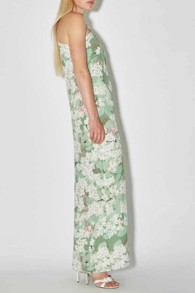 Bernadette Lola One-Shoulder Silk Jasmine Green Floral Dress - Image 4
