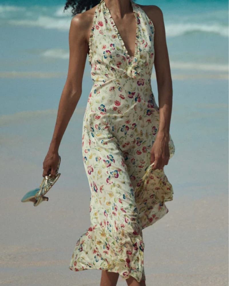 Doen Mazarine Windswept Blooms Silk Halter Dress - Image 3