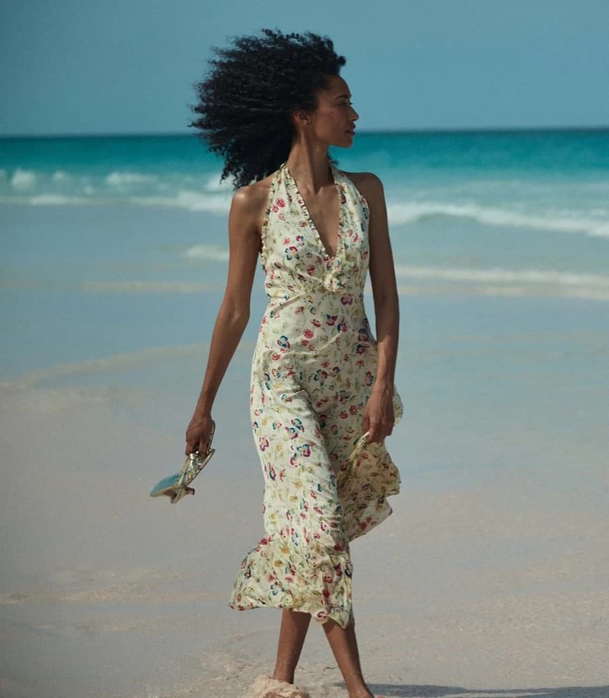 Doen Mazarine Windswept Blooms Silk Halter Dress - Image 4