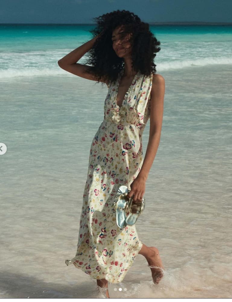 Doen Mazarine Windswept Blooms Silk Halter Dress - Image 1