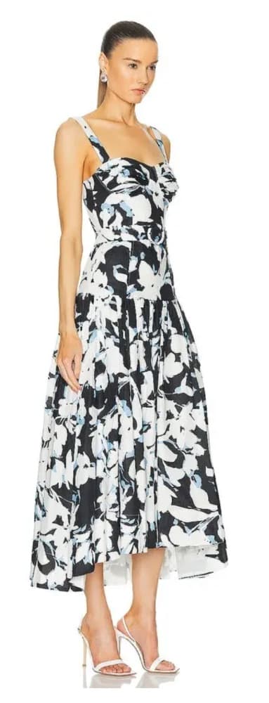 NICHOLAS Drenica Drop Waist Corset Midi Dress - Black Blur Print - Image 2