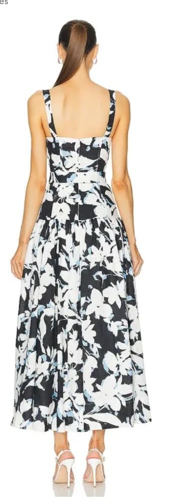 NICHOLAS Drenica Drop Waist Corset Midi Dress - Black Blur Print - Image 3