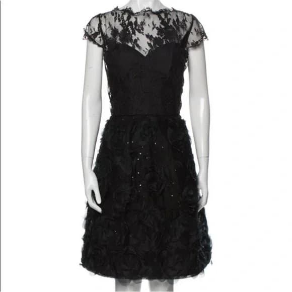 Oscar de la Renta Black Lace Holiday Cocktail Dress - Image 1