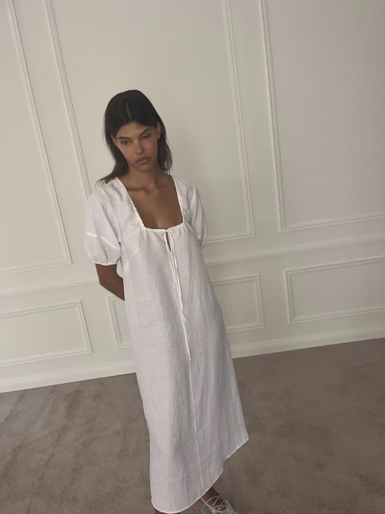 Deiji Studios Linen Curved Seam Midi Dress - Image 1