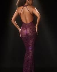 Oh Polly Audrey Embellished Semi-Sheer Halterneck Gown in Purple - Image 3