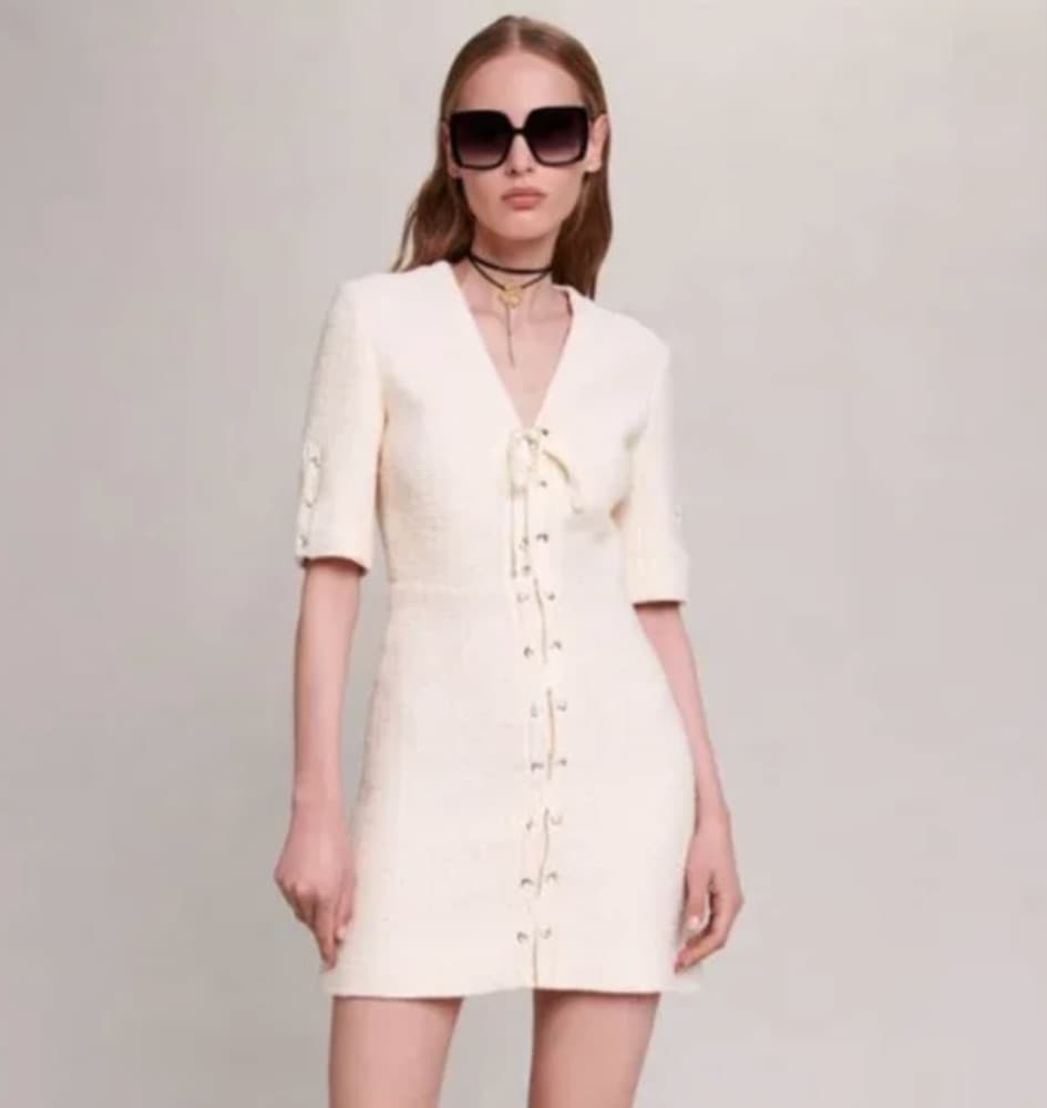 Maje Off White Short Tweed Dress - Image 1