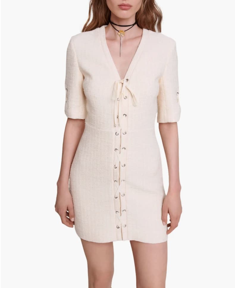 Maje Off White Short Tweed Dress - Image 3