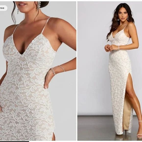 Dixie Lace Mesh High-Slit Formal Dress - White lace XS - Image 1